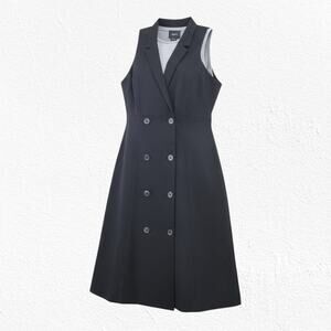 Maeve Anthropologie Gray Black Mixed Media Double Breasted Trench Dress Size 4